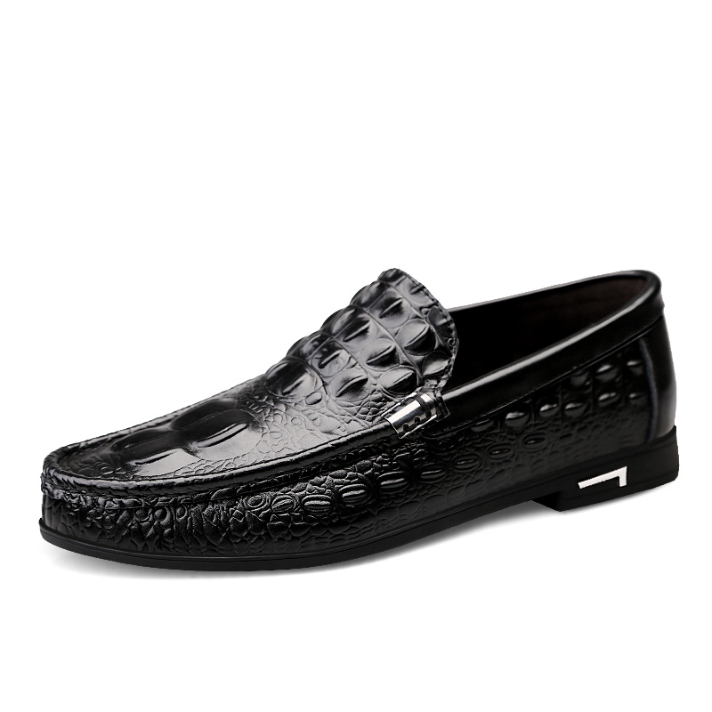 2 Men Casual Shoes Genuine Leather Crocodile pattern cowhide black