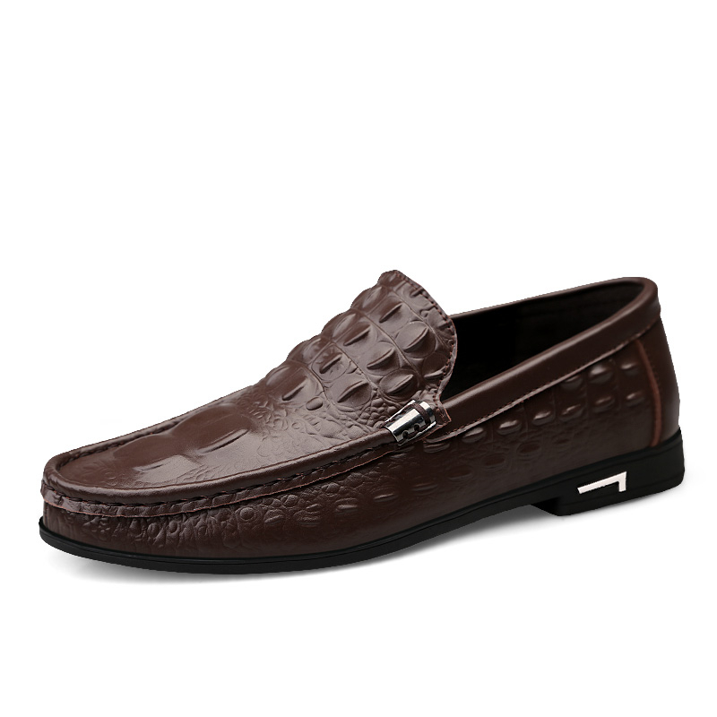 3 Men Casual Shoes Genuine Leather Crocodile pattern cowhide brown